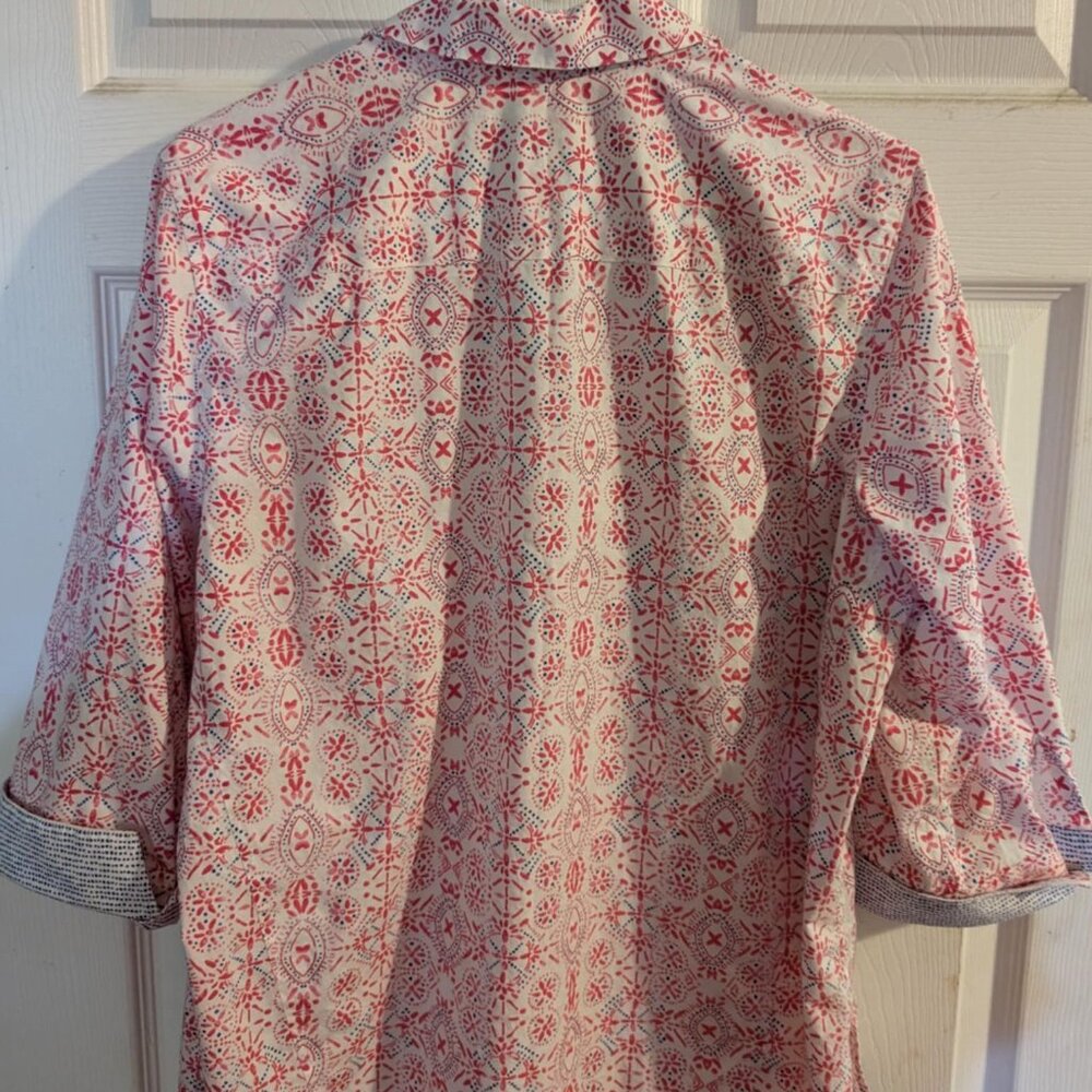 Foxcroft NYC Women's Pink and Blue Floral Print, Size L Button down Blouse - Picture 5 of 5